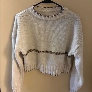 SHEIN Cream Sweater with Brown Detailing